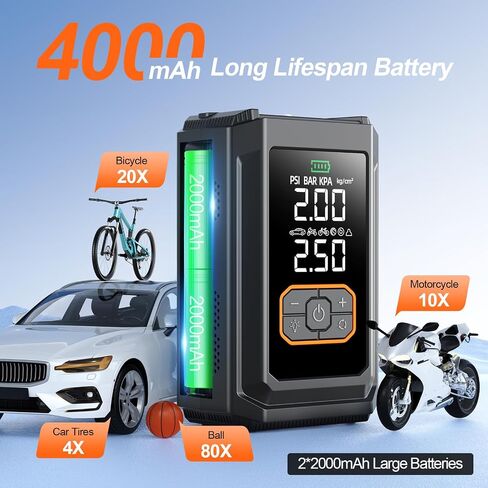Portable Tire Inflator Air Compressor, 150 PSI Cordless Mini Bike Tire Pump Air Pump for Auto, Motorcycle, Bicycle, Balls with Pressure Gauge & LED Light in Kuwait