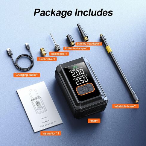 Portable Tire Inflator Air Compressor, 150 PSI Cordless Mini Bike Tire Pump Air Pump for Auto, Motorcycle, Bicycle, Balls with Pressure Gauge & LED Light in Kuwait