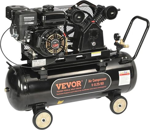 VEVOR 7HP Gas Powered Air Compressor, 21 Gallon Horizontal Air Compressor Tank with Wheels, 9CFM@115PSI Gas Driven Piston Pump Air Compressed System for Workshop Tire Inflation, Spraying, Nailing in Kuwait