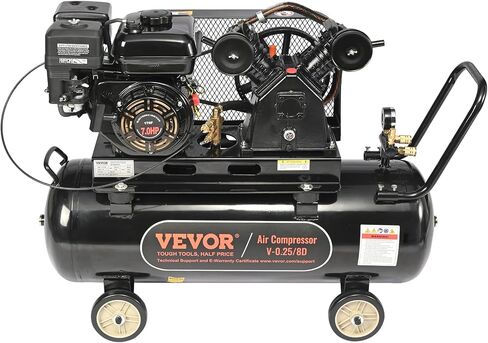 VEVOR 7HP Gas Powered Air Compressor, 21 Gallon Horizontal Air Compressor Tank with Wheels, 9CFM@115PSI Gas Driven Piston Pump Air Compressed System for Workshop Tire Inflation, Spraying, Nailing in Kuwait