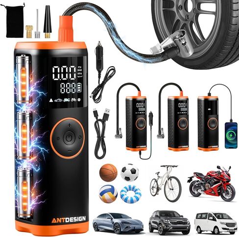 Tire Inflator Portable Air Compressor with Digital Pressure Gauge–150PSI Dual Power (7800mAh Rechargeable Battery&12V DC Car Plug),Cordless Air Pump for Car Tires,SUV,Motorcycle,Bicycle,Ball in Kuwait