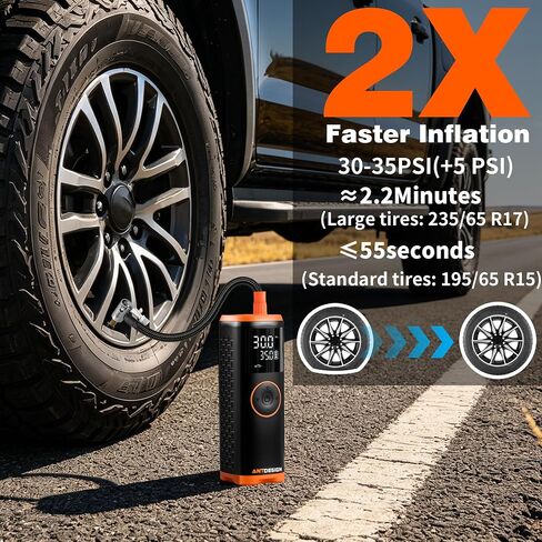 Tire Inflator Portable Air Compressor with Digital Pressure Gauge–150PSI Dual Power (7800mAh Rechargeable Battery&12V DC Car Plug),Cordless Air Pump for Car Tires,SUV,Motorcycle,Bicycle,Ball in Kuwait