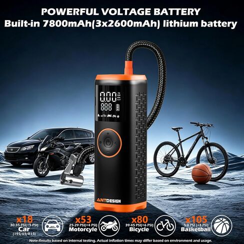 Tire Inflator Portable Air Compressor with Digital Pressure Gauge–150PSI Dual Power (7800mAh Rechargeable Battery&12V DC Car Plug),Cordless Air Pump for Car Tires,SUV,Motorcycle,Bicycle,Ball in Kuwait
