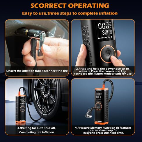 Tire Inflator Portable Air Compressor with Digital Pressure Gauge–150PSI Dual Power (7800mAh Rechargeable Battery&12V DC Car Plug),Cordless Air Pump for Car Tires,SUV,Motorcycle,Bicycle,Ball in Kuwait