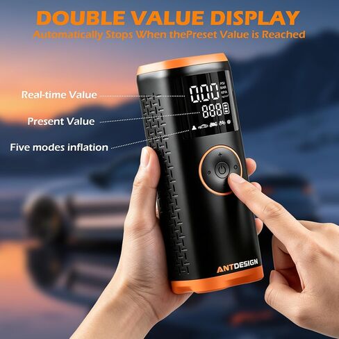 Tire Inflator Portable Air Compressor with Digital Pressure Gauge–150PSI Dual Power (7800mAh Rechargeable Battery&12V DC Car Plug),Cordless Air Pump for Car Tires,SUV,Motorcycle,Bicycle,Ball in Kuwait