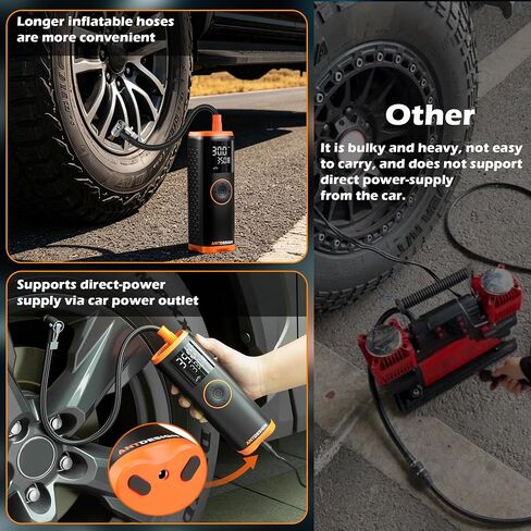 Tire Inflator Portable Air Compressor with Digital Pressure Gauge–150PSI Dual Power (7800mAh Rechargeable Battery&12V DC Car Plug),Cordless Air Pump for Car Tires,SUV,Motorcycle,Bicycle,Ball in Kuwait