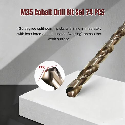 Cobalt Drill Bit Set, 74Pcs M35 High Speed Steel Cobalt Twist Jobber Drill Bits for Hardened Metal, Stainless Steel, Cast Iron (1.0-8.0mm) in Kuwait