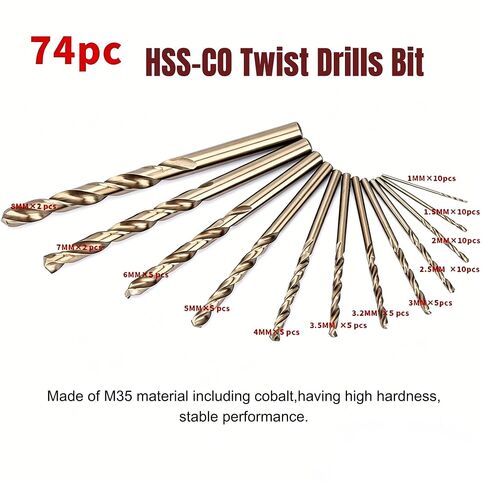 Cobalt Drill Bit Set, 74Pcs M35 High Speed Steel Cobalt Twist Jobber Drill Bits for Hardened Metal, Stainless Steel, Cast Iron (1.0-8.0mm) in Kuwait
