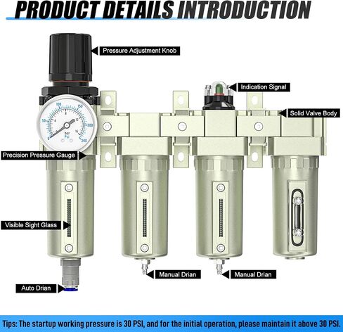 MEANLIN 1/2" NPT 4-Stage Air Dryer for Compressor, Dual Filter, Auto Drain | Heavy-Duty Industrial Air Filter with Air Regulator, Coalescing Filter and Desiccant Dryer For Plasma Cutter and Paint Spray in Kuwait