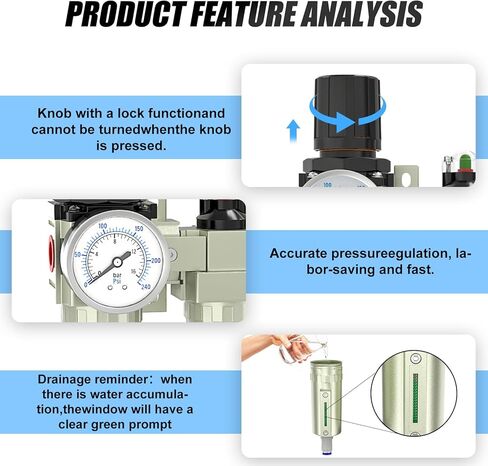MEANLIN 1/2" NPT 4-Stage Air Dryer for Compressor, Dual Filter, Auto Drain | Heavy-Duty Industrial Air Filter with Air Regulator, Coalescing Filter and Desiccant Dryer For Plasma Cutter and Paint Spray in Kuwait