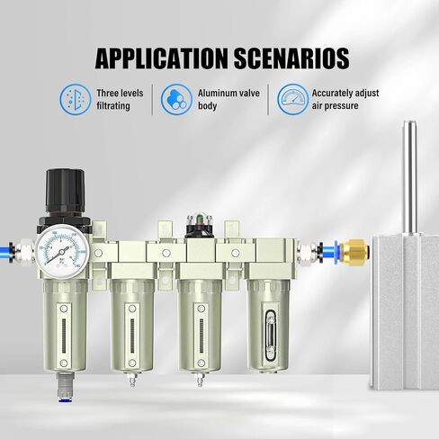 MEANLIN 1/2" NPT 4-Stage Air Dryer for Compressor, Dual Filter, Auto Drain | Heavy-Duty Industrial Air Filter with Air Regulator, Coalescing Filter and Desiccant Dryer For Plasma Cutter and Paint Spray in Kuwait