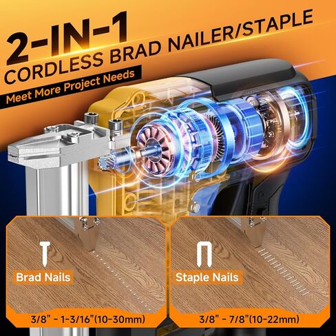 2-in-1 Cordless 18GA Nail Gun & Staple Gun Compatible with Dewalt 20V Max Battery (No Battery), Brad Nailer & Stapler Battery Powered with 1200 Nails/Staples for DIY, Woodworking (Yellow) in Kuwait