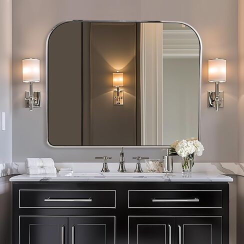 ANDY STAR 36x30'' Brushed Brass Arched Mirror, Modern Arched Mantel Rectangular Mirror Rounded Corner for Fireplace, Bathroom, Powder Room in 1 inch Anti-Rust SUS304 Tube Metal Frame Wall Mounted in Saudi Arabia