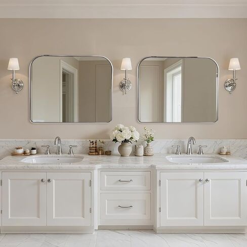 ANDY STAR 36x30'' Brushed Brass Arched Mirror, Modern Arched Mantel Rectangular Mirror Rounded Corner for Fireplace, Bathroom, Powder Room in 1 inch Anti-Rust SUS304 Tube Metal Frame Wall Mounted in Saudi Arabia