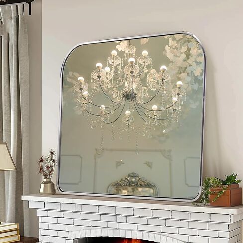 ANDY STAR 36x30'' Brushed Brass Arched Mirror, Modern Arched Mantel Rectangular Mirror Rounded Corner for Fireplace, Bathroom, Powder Room in 1 inch Anti-Rust SUS304 Tube Metal Frame Wall Mounted in Saudi Arabia