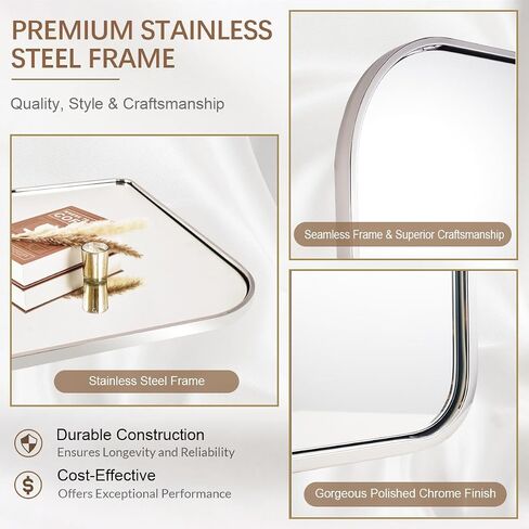 ANDY STAR 36x30'' Brushed Brass Arched Mirror, Modern Arched Mantel Rectangular Mirror Rounded Corner for Fireplace, Bathroom, Powder Room in 1 inch Anti-Rust SUS304 Tube Metal Frame Wall Mounted in Saudi Arabia