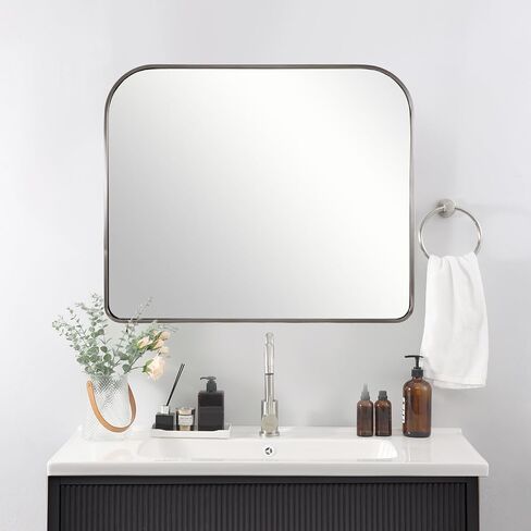 ANDY STAR 36x30'' Brushed Brass Arched Mirror, Modern Arched Mantel Rectangular Mirror Rounded Corner for Fireplace, Bathroom, Powder Room in 1 inch Anti-Rust SUS304 Tube Metal Frame Wall Mounted in Saudi Arabia