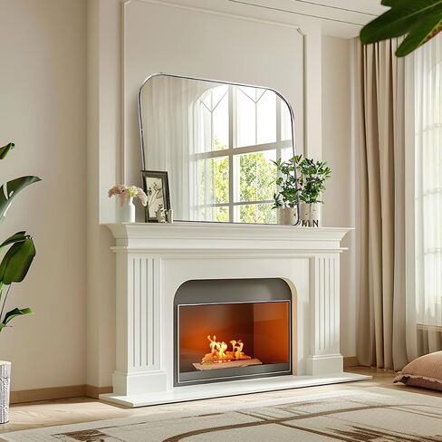 ANDY STAR 36x30'' Brushed Brass Arched Mirror, Modern Arched Mantel Rectangular Mirror Rounded Corner for Fireplace, Bathroom, Powder Room in 1 inch Anti-Rust SUS304 Tube Metal Frame Wall Mounted in Saudi Arabia
