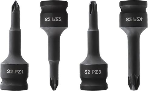 3/8 Inch Drive Socket Wrench Adapter Head for PZ1, for PZ2, PZ3, PZ4 for Pozidriv Bits - 4-Pack, Chrome Steel in Kuwait