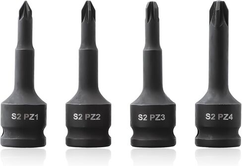 3/8 Inch Drive Socket Wrench Adapter Head for PZ1, for PZ2, PZ3, PZ4 for Pozidriv Bits - 4-Pack, Chrome Steel in Kuwait