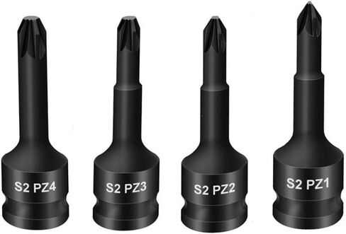 3/8 Inch Drive Socket Wrench Adapter Head for PZ1, for PZ2, PZ3, PZ4 for Pozidriv Bits - 4-Pack, Chrome Steel in Kuwait