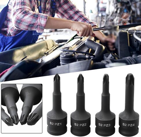 3/8 Inch Drive Socket Wrench Adapter Head for PZ1, for PZ2, PZ3, PZ4 for Pozidriv Bits - 4-Pack, Chrome Steel in Kuwait