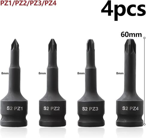 3/8 Inch Drive Socket Wrench Adapter Head for PZ1, for PZ2, PZ3, PZ4 for Pozidriv Bits - 4-Pack, Chrome Steel in Kuwait