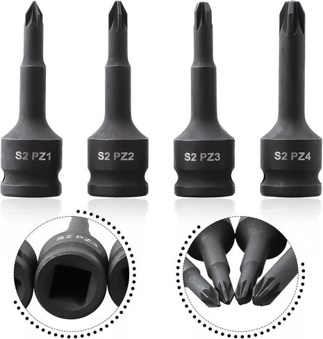 3/8 Inch Drive Socket Wrench Adapter Head for PZ1, for PZ2, PZ3, PZ4 for Pozidriv Bits - 4-Pack, Chrome Steel in Kuwait