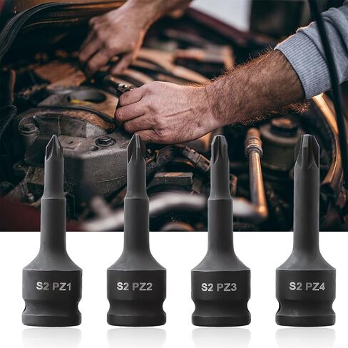 3/8 Inch Drive Socket Wrench Adapter Head for PZ1, for PZ2, PZ3, PZ4 for Pozidriv Bits - 4-Pack, Chrome Steel in Kuwait