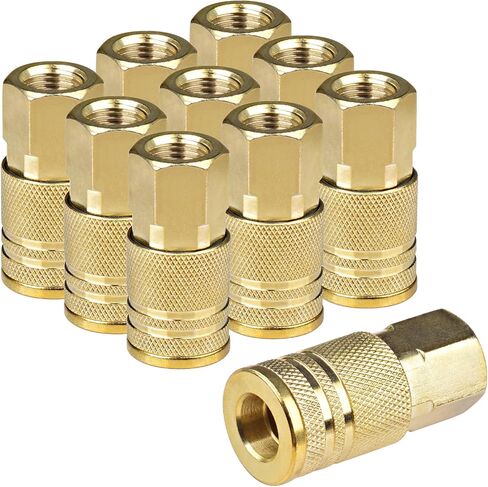 10 Pieces Female Air Coupler Set, 1/4-Inch NPT Thread Quick Connect, Industrial M Style Air Coupler with Brass Finish for Quickly and Safely Disconnect Air Hose in Kuwait