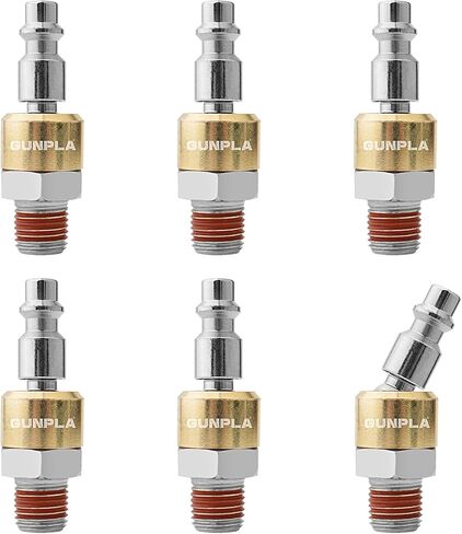 6-Piece 1/4" Swivel Air Plugs, Featuring 360° Swivel Function and Premium Gold Finish on Steel, 1/4-Inch NPT Male Threads (18 TPI) Air Hose Fittings in Kuwait