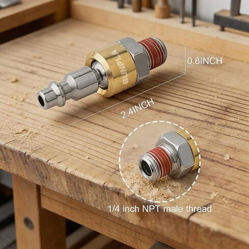 6-Piece 1/4" Swivel Air Plugs, Featuring 360° Swivel Function and Premium Gold Finish on Steel, 1/4-Inch NPT Male Threads (18 TPI) Air Hose Fittings in Kuwait