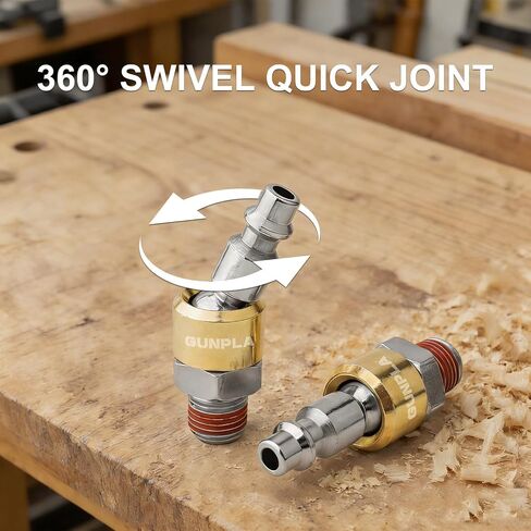 6-Piece 1/4" Swivel Air Plugs, Featuring 360° Swivel Function and Premium Gold Finish on Steel, 1/4-Inch NPT Male Threads (18 TPI) Air Hose Fittings in Kuwait