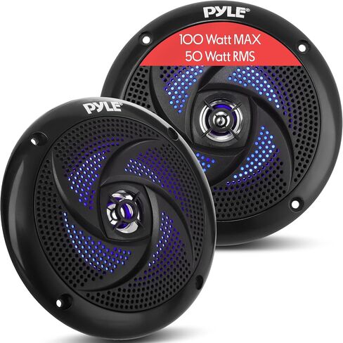 Pyle Waterproof Rated Marine Speakers - 4'' 2 Way Off-Road Vehicles & Weather Resistant Outdoor Audio Stereo Sound System w/ LED Lights, 100W Power, & Low Profile Slim Style, Pair, Black-PLMRS43BL in Saudi Arabia