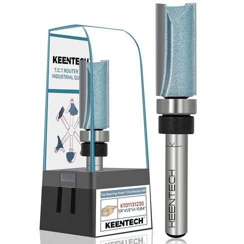 KEENTECH Flush Trim Router Bit, 1/4" Shank x 1/2" Dia x 1-11/64" Depth | 10X Lifespan, Pattern Bit, Top Bearing, Industrial Grade, Tungsten Carbide Tipped, Woodworking in Kuwait