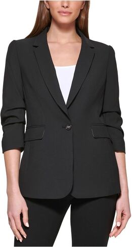 DKNY Womens Madison Rayon Cinched Sleeve One Button Blazer Jacket, Black, Petite, 6P in Saudi Arabia