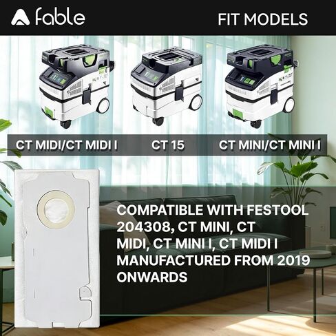 A Fable 8 Pack 204308 Vacuum bags Fit For Festool CT Series from 2019 | 204308 Replacement vacuum bags Compatible With Festool 204308，CT MINI，CT MIDI，CT MINI I，CT MIDI I ，CTC MINI/MIDI and CT15 in Kuwait