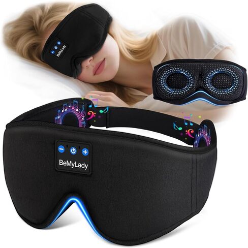 3D Bamboo Cotton Sleep Mask with Bluetooth 5.4 Headphone, Music Wireless Bluetooth Blackout Eye Mask for Side Sleepers, Earphones HD Speaker Microphone for Travel, Gifts for Women Men, Black in Saudi Arabia