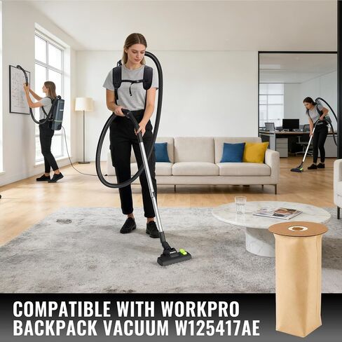 WORKPRO 6PCS Replacement Dust Collection Bags, Compatible With WORKPRO Backpack Vacuum Cleaner (W125417AE) in Kuwait