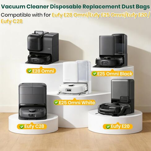 20 Pack C28 Vacuum Bags for Eufy Omni E28, E25, and E20 Series Robot Vacuum, Large Capacity Disposable Replacement Dust Bags for eufy, Up to 60 Days Hands Free Cleaning in Kuwait