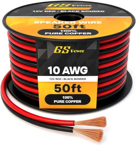 GS Power 8 AWG (American Wire Gauge) OFC Zip Cord Cable for Car Stereo Amplifier Remote Automotive Trailer Harness Hookup Wiring | 25 ft Red & 25' Black Bonded – Pure Copper in Kuwait