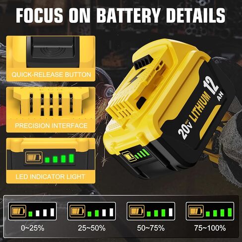 4 Pack 12000mAh High Capacity Replacement for Dewalt 20V Battery Compatible with Dewalt 20 Volt Lithium Battery Max DCB200 DCB201 DCB203 DCB204 DCB206 DCB207 DCB181 DCB180 Series Tools in Saudi Arabia