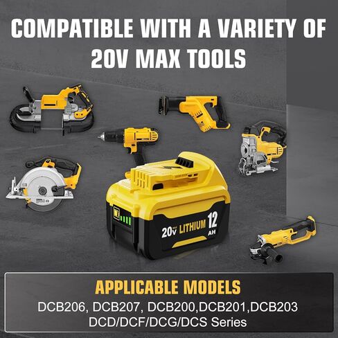 4 Pack 12000mAh High Capacity Replacement for Dewalt 20V Battery Compatible with Dewalt 20 Volt Lithium Battery Max DCB200 DCB201 DCB203 DCB204 DCB206 DCB207 DCB181 DCB180 Series Tools in Saudi Arabia