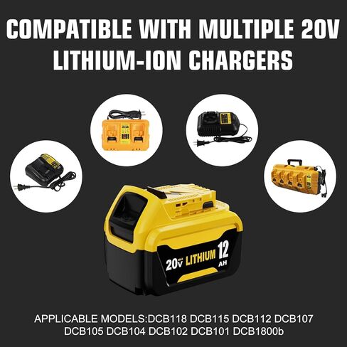 4 Pack 12000mAh High Capacity Replacement for Dewalt 20V Battery Compatible with Dewalt 20 Volt Lithium Battery Max DCB200 DCB201 DCB203 DCB204 DCB206 DCB207 DCB181 DCB180 Series Tools in Saudi Arabia