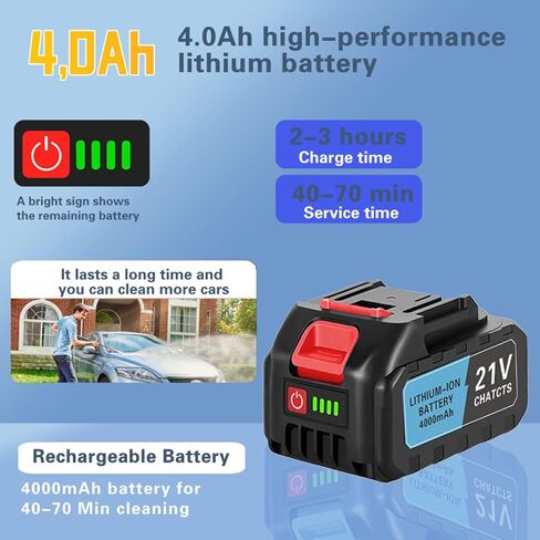 Batteries for Portable Cordless Pressure Washer，21V 4000mAh lithium battery | with power display, compatible with other battery-powered tools, cutting saws, and electric drills with the same interface. in Kuwait