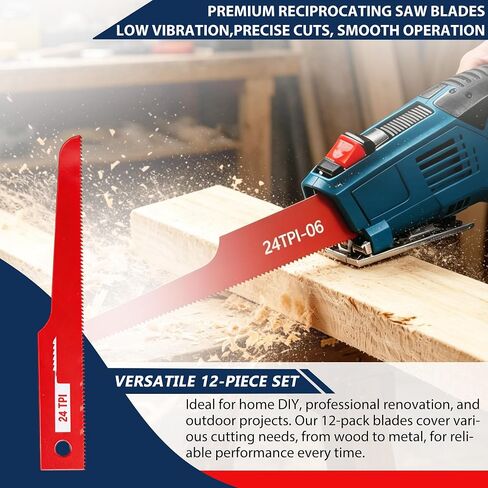 12 Pcs P4EV-6 Air Saw Blades, 4" 24 TPI, 1/2" Shank for Ingersoll Rand | Premium Bimetal Material, Vibration Resistant & Anti-Fracture, Versatile Multi-Material Cutting, Stable Non-Slip Installation in Kuwait