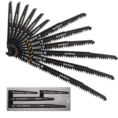 ENVENTOR reciprocating Saw Blades, 32-Piece HCS/BIM, 4-9.5 in, 3-24 TPI | 32 HCS 65Mn and bi-metal M2 blades, 4-9.5 in and 3-24 TPI, for wood, pruning and thin metal; 9-slot bag included. in Kuwait