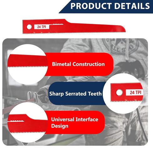 12 Pcs P4EV-6 Air Saw Blades, 4" 24 TPI, 1/2" Shank for Ingersoll Rand | Premium Bimetal Material, Vibration Resistant & Anti-Fracture, Versatile Multi-Material Cutting, Stable Non-Slip Installation in Kuwait