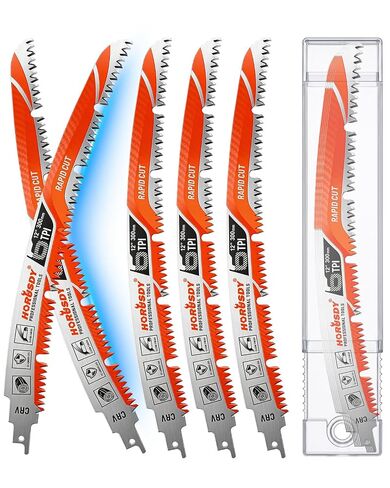 12 Inch Reciprocating Saw Blades, 5 Pack, 6TPI Japanese Teeth Arc Edge CR-V Steel Pruning Saw Blades for Tree Trimming and Wood Cutting, with Storage Case in Kuwait