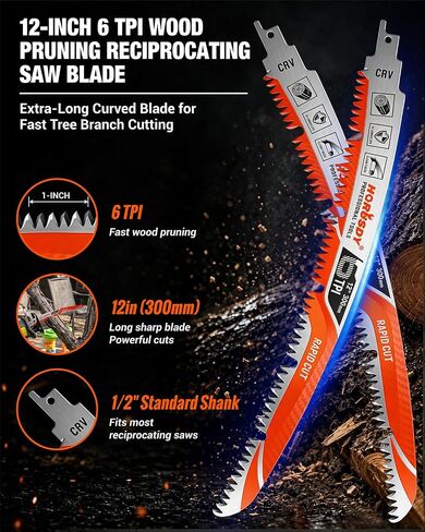 12 Inch Reciprocating Saw Blades, 5 Pack, 6TPI Japanese Teeth Arc Edge CR-V Steel Pruning Saw Blades for Tree Trimming and Wood Cutting, with Storage Case in Kuwait